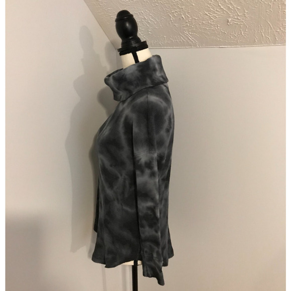 Anthropologie Maeve Ainsley Cowl Neck Gray/Black Tie Dye Thermal Top - EXSM - Picture 3 of 11